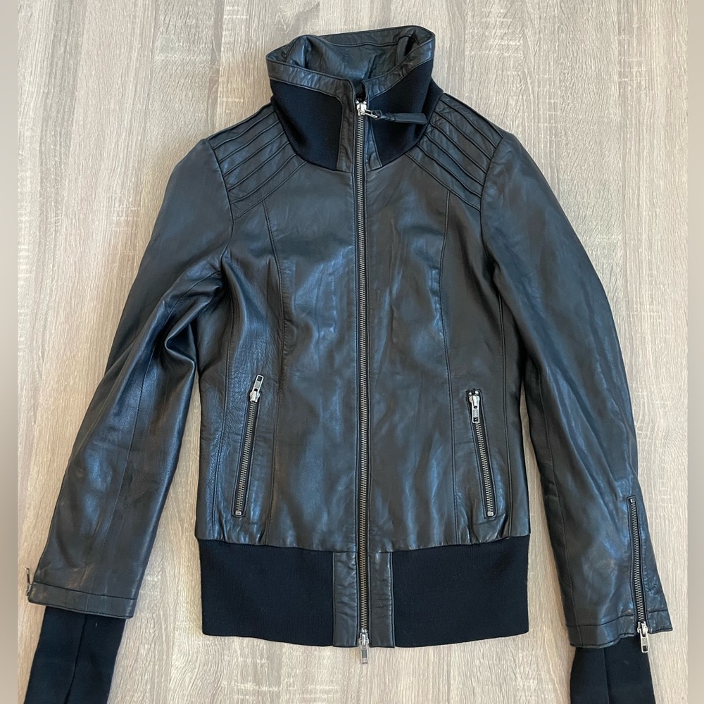 MACKAGE Artzia Genuine Lamb Black Leather Moto Jacket. XS - Picture 5 of 16